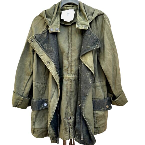 Boho Lace Acid Wash Coat Jacket - Picture 1 of 6